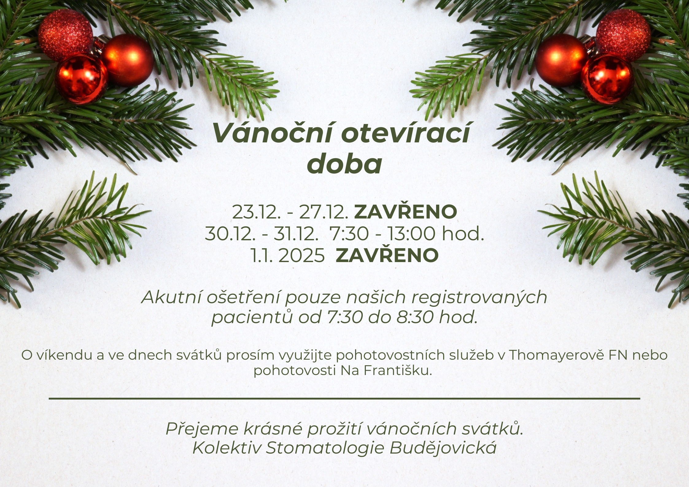 VÁNOČNÍ OTEVÍRACÍ DOBA 2024